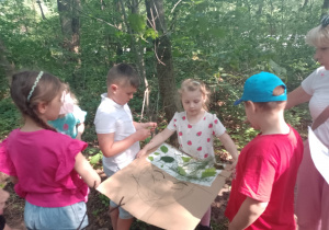 Kikoro dzieci wykleja fryzurę Pani Wiosny na kartonie