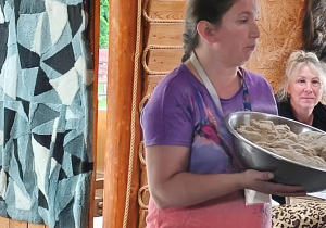 Pani trzyma miskę z ciastem chlebowym